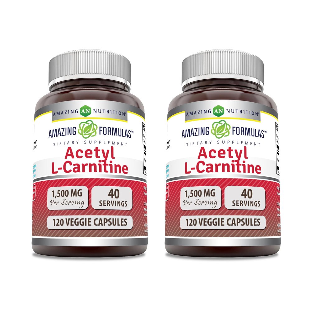 Amazing Formulas Acetyl L-Carnitine Hcl 1500 Mg Per Serving Veggie Capsules Supplement | Non-GMO | Gluten Free | Made in USA | Suitable for Vegetarians (Pack of 2 | 120 Count)