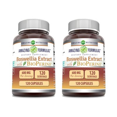 Amazing Formulas Boswellia Extract with Bioperine Supplement | 600 Mg per Serving | Capsules | Non-GMO | Gluten-Free | Made in USA (120 Count, 2 Pack)