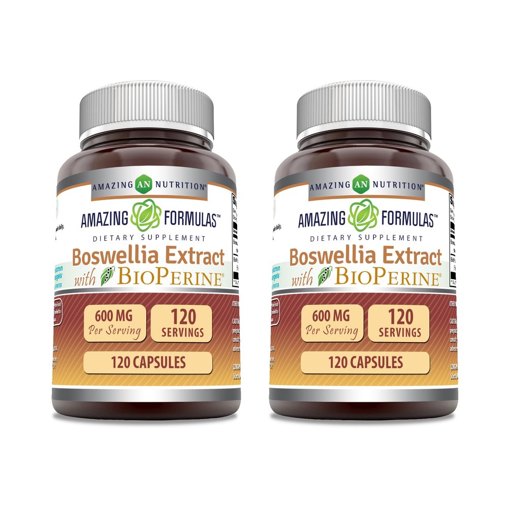 Amazing Formulas Boswellia Extract with Bioperine Supplement | 600 Mg per Serving | Capsules | Non-GMO | Gluten-Free | Made in USA (120 Count, 2 Pack)
