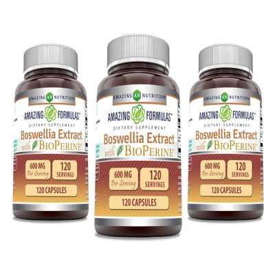 Amazing Formulas Boswellia Extract with Bioperine Supplement | 600 Mg per Serving | Capsules | Non-GMO | Gluten-Free | Made in USA (120 Count, 3 Pack)