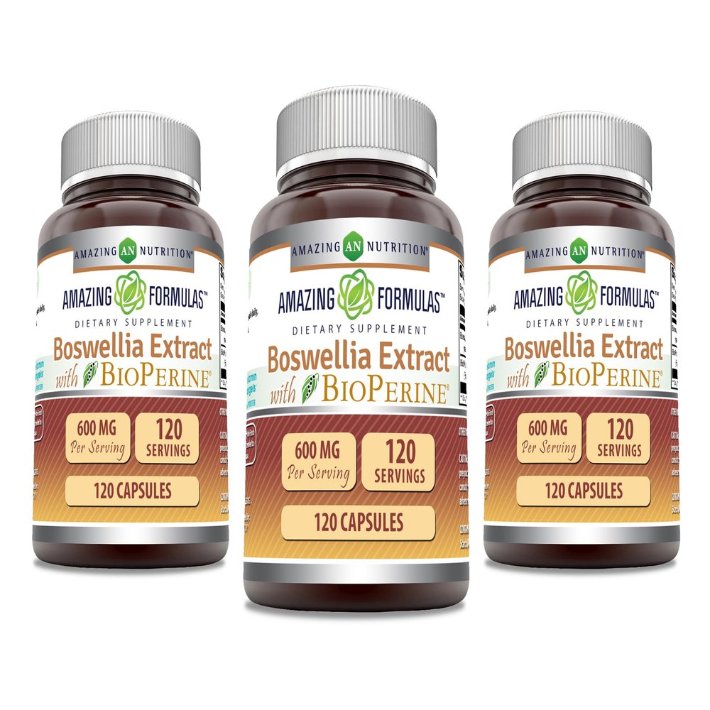 Amazing Formulas Boswellia Extract with Bioperine Supplement | 600 Mg per Serving | Capsules | Non-GMO | Gluten-Free | Made in USA (120 Count, 3 Pack)