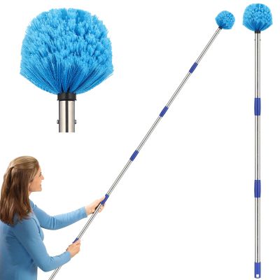 Cobweb Duster with Extension Pole, 10 ft Spider Web Brush for Outdoor House Cleaning, Cob Web Remover for High Ceilings Fans, Medium-Stiff Bristles Head, Adjustable Long Handle, Lightweight Cleaner