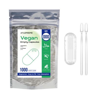 ATLEMISME Empty Vegan Capsules Size 000 - Vegan Capsules Empty (1000 Count) Empty Capsules DIY Vegetable Capsule Filling - Veggie Capsules Empty Caps with 2 Micro Lab Spoons for Capsule Filling