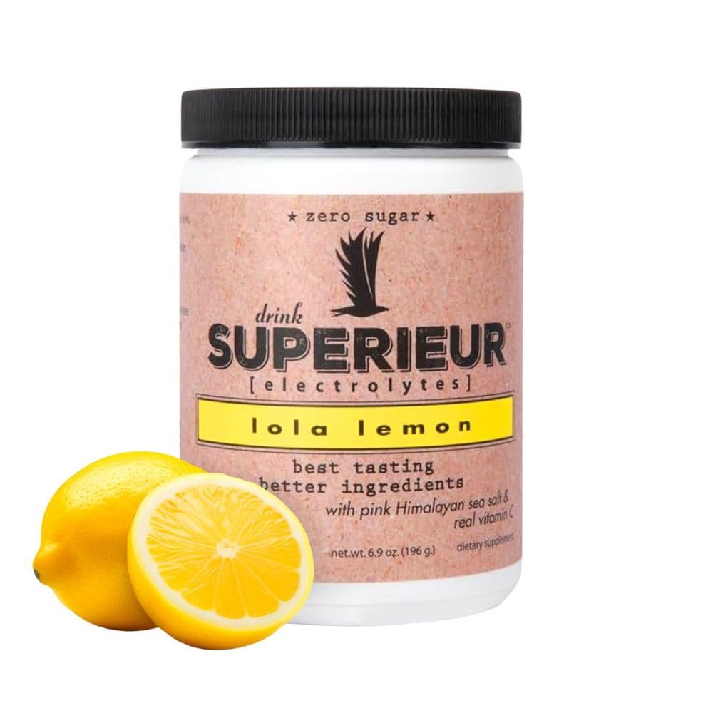 Superieur Electrolytes  Plant Based Electrolyte Supplement w/Sea Minerals for Hydration & Recovery  Keto Friendly, Non-GMO, Zero Sugar, Vegan Healthy Sports Drink Powder  Lola Lemon (70 Servings)