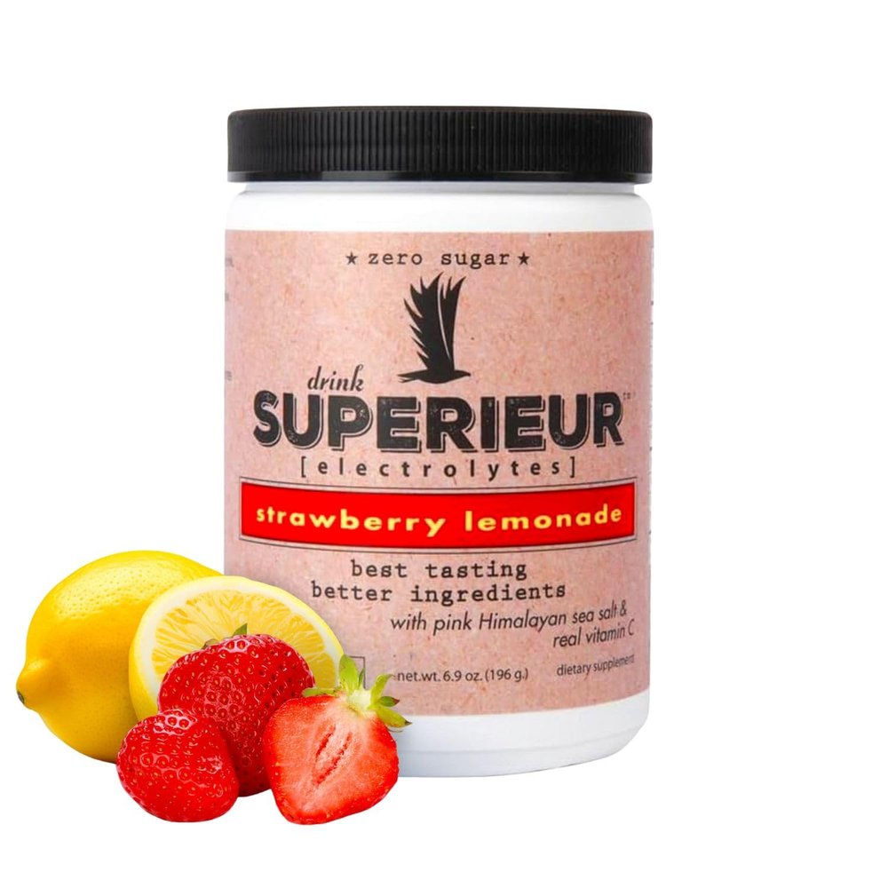 Superieur ElectrolytesPlant Based Electrolyte Supplement w/Sea Minerals for Hydration & RecoveryKeto Friendly, Non-GMO, Zero Sugar, Vegan Healthy Sports Drink PowderStrawberry Lemon(70 Serv)