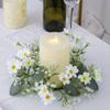 2 Pcs Artificial Daisy Candle Rings Eucalyptus Leaves Wreaths Small Boho Wreath Pillar Candle Holder for Summer Wedding Home Door Tabletop Decoration (White) view 1