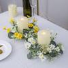 2 Pcs Artificial Daisy Candle Rings Eucalyptus Leaves Wreaths Small Boho Wreath Pillar Candle Holder for Summer Wedding Home Door Tabletop Decoration (White) view 4