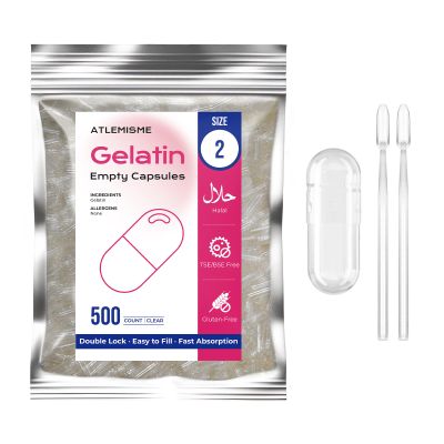 ATLEMISME Empty Gelatin Capsules Size 2 - Gelatin Capsules Empty (500 Count) Empty Capsules DIY Gelatin Capsule Filling - Gel Capsules Empty Caps with 2 Micro Lab Spoons for Capsule Filling