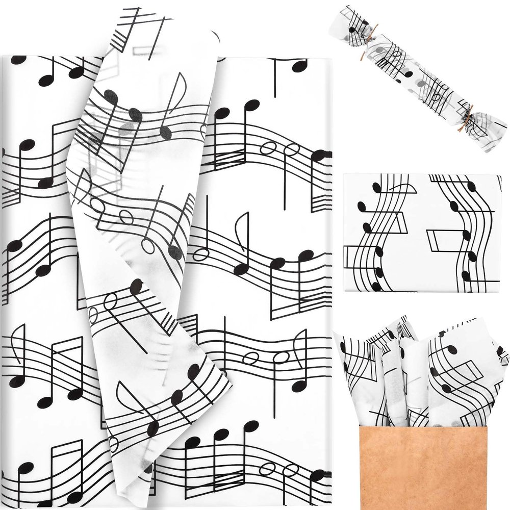 100Sheets Musical Notes Tissue Paper Black White Staff Pattern Gift Wrapping Tissue for Birthday Party Baby Shower Wedding Bridal Shower DIY Craft, 19.7 x 13.8 Inch