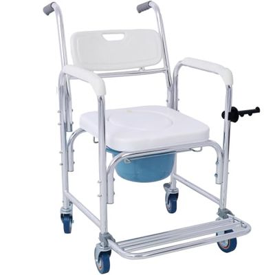 4-in-1 Bedside Commode Chair, Shower Wheelchair Portable Toilet Rolling Transport Chair with Arms & 4 Brakes,Portable Toilet for Adults, Senior, Handicap,Elderly and Disabled,Weight Capacity 300lbs
