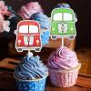18 Pieces Bus Cupcake Toppers Kids Happy Birthday Retro Classic Car Decorations Boys and Girls Birthday Party Baby Shower Transportation Decorations view 4