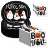 100Count Halloween Oval Paper Plates and Napkins Sets -10" x 12" Heavy Duty Party Plates and 6.5'' Napkins for Halloween Party view 1