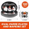 100Count Halloween Oval Paper Plates and Napkins Sets -10" x 12" Heavy Duty Party Plates and 6.5'' Napkins for Halloween Party view 2