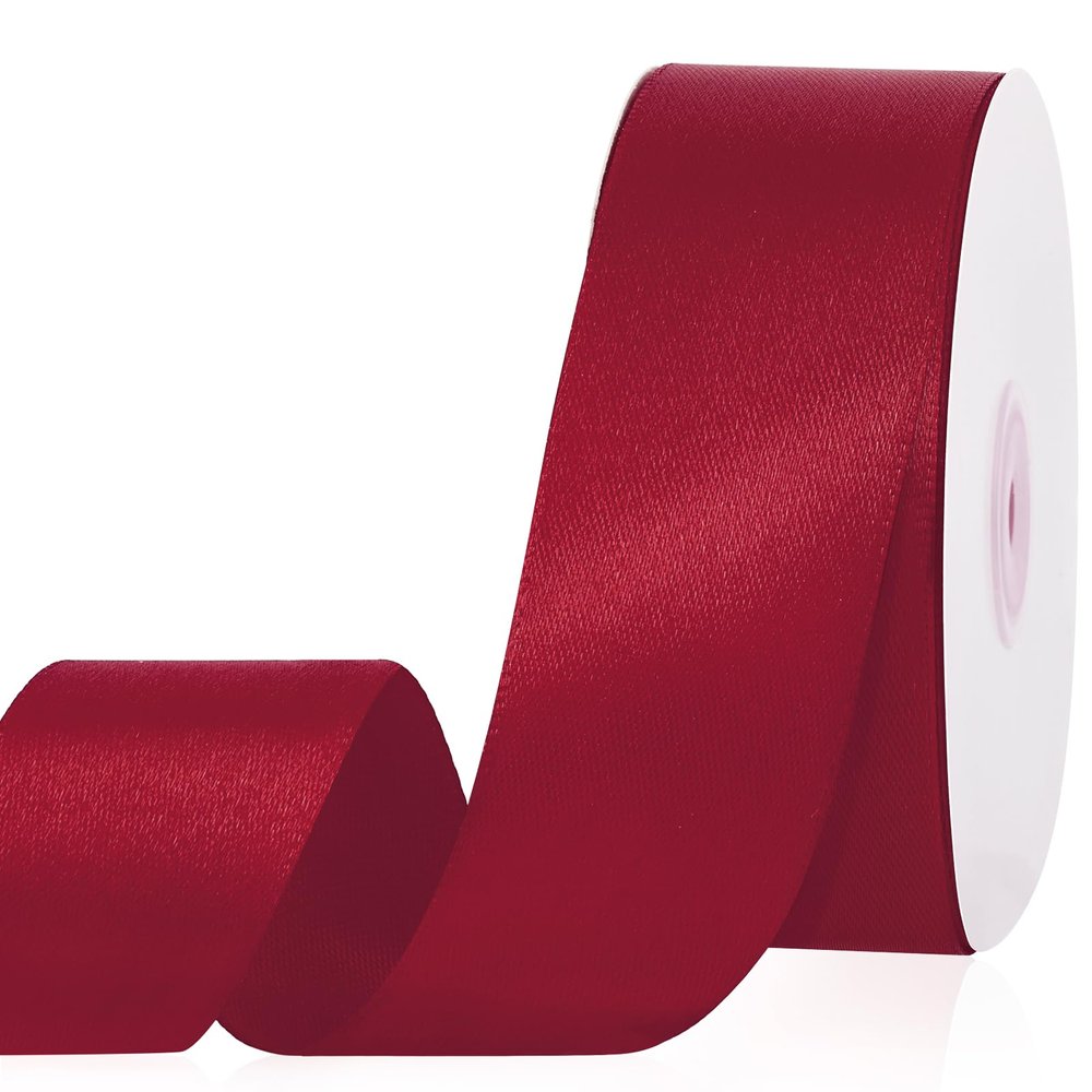 1-1/2 Inches 50 Yards Wine Red Satin Ribbon for Gift Wrapping,Christmas Ribbon for Xmas Tree Wedding Valentines Day Decoration,Flower Bouquet Bows DIY