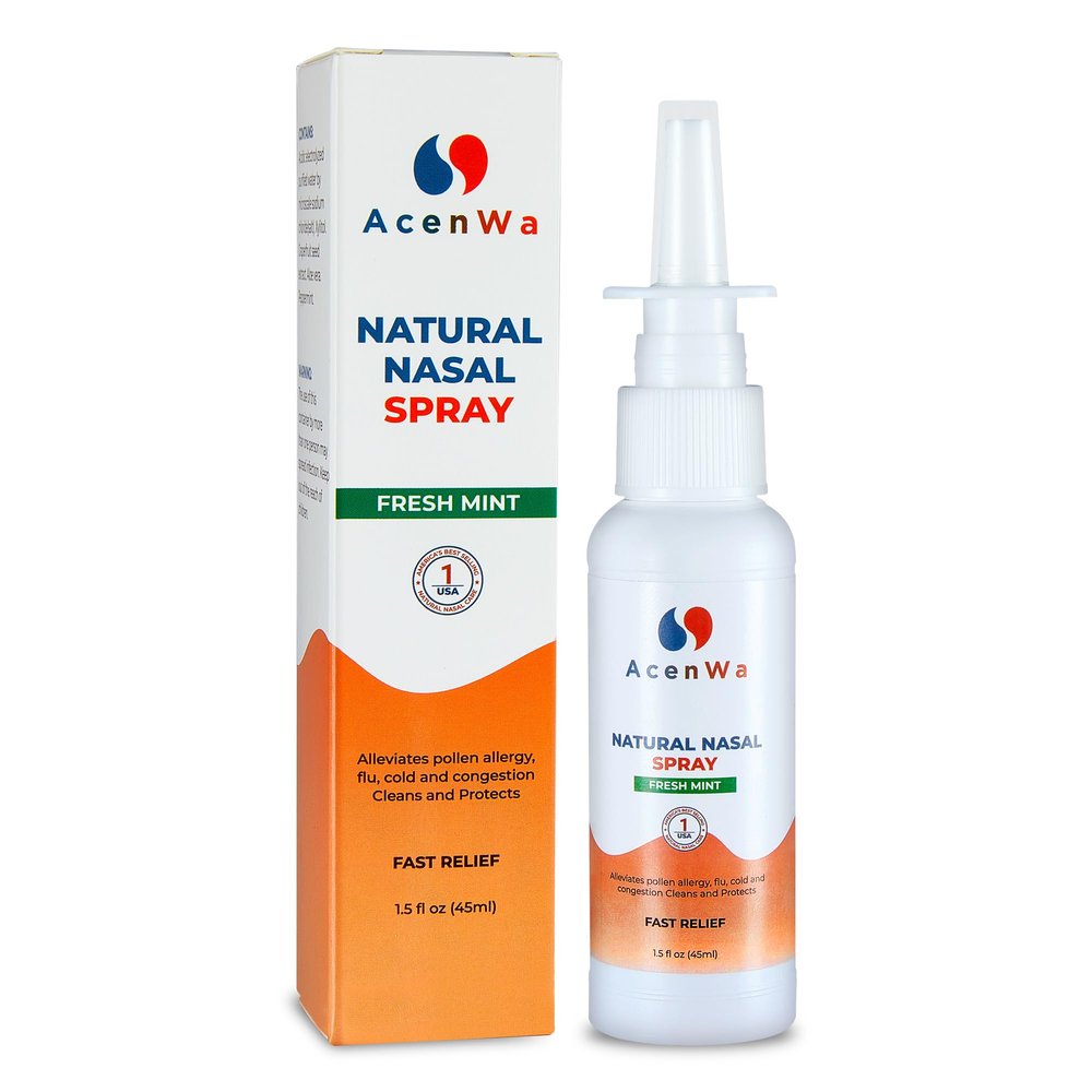 AcenWa All-Natural Nasal Spray, 12-Hour Fast Relief, for Sinus Relief, Colds, Congestion, Moisturizes and Clears, Nasal Decongestant for Adults & Kids, Fresh Mint, 1.5 Fl oz