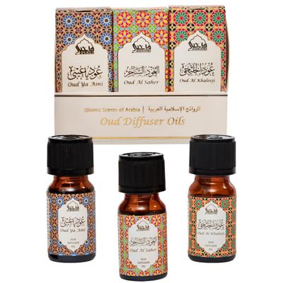 Arabian Oudh Diffuser Oil Set by Dukhni | 3x10ml Oud Essential Oil for Home
