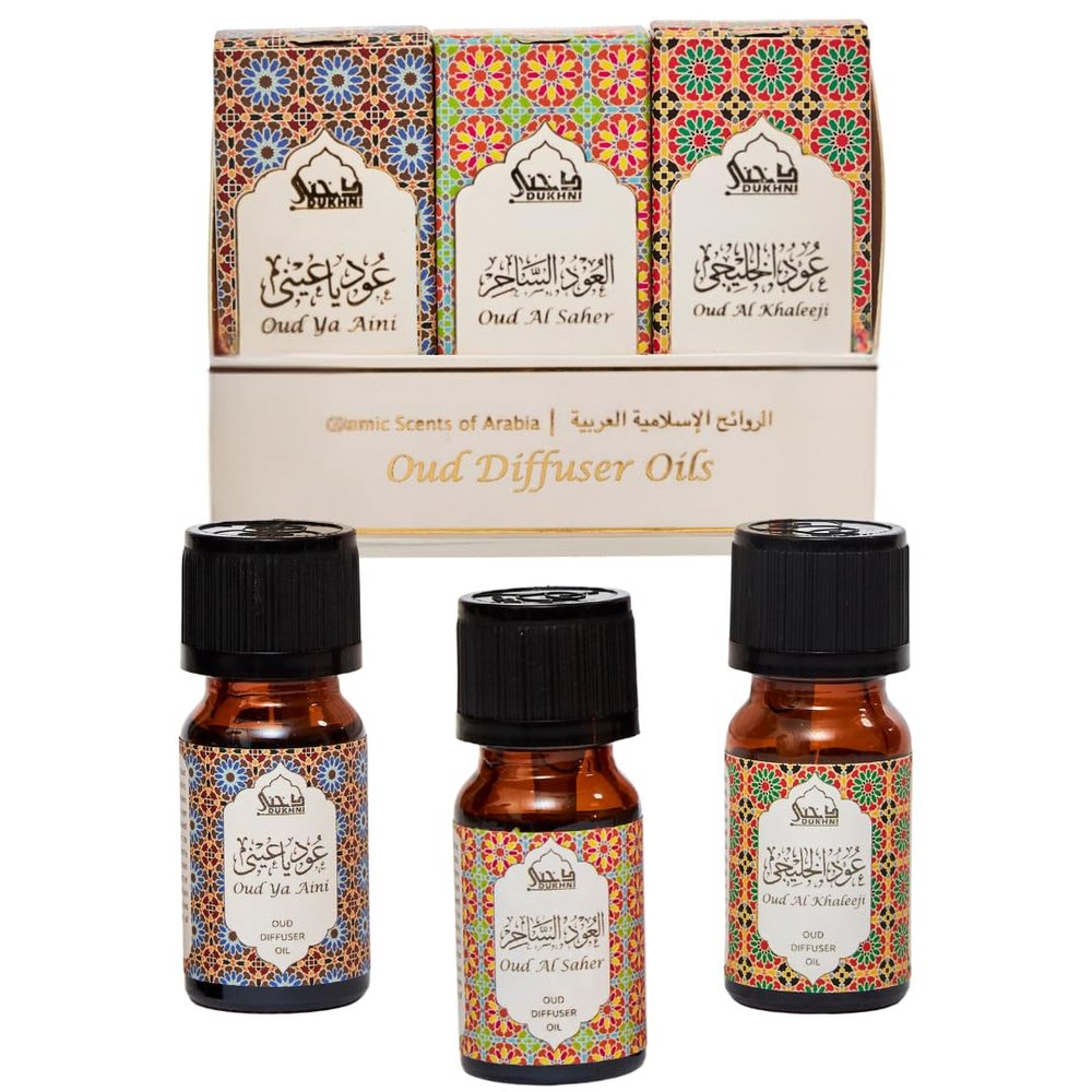 Arabian Oudh Diffuser Oil Set by Dukhni | 3x10ml Oud Essential Oil for Home