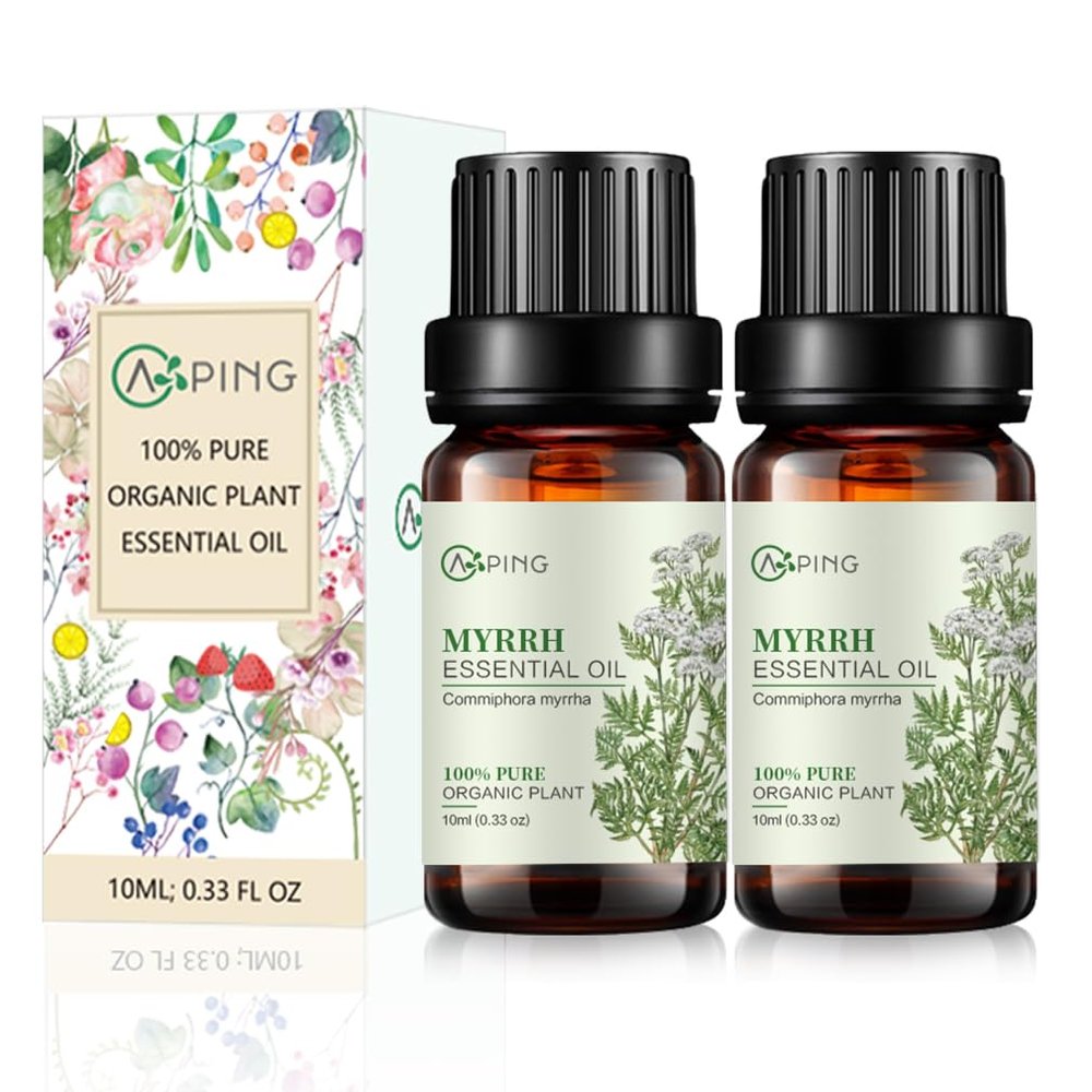 2-Pack Myrrh Essential Oil - 100% Pure Organic Natural Plant (Commiphora myrrha) Myrrh Oil for Diffuser, Aroma, Spa, Massage, Yoga, Perfume, Body - 2x10ML