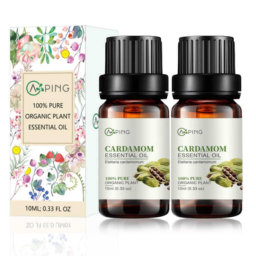 2-Pack Cardamom Essential Oil - 100% Pure Organic Natural Plant (Elettaria cardamomum) Cardamom Oil for Diffuser, Aroma, Spa, Massage, Yoga, Perfume, Body - 2x10ML