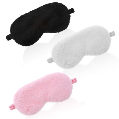 3 Pcs Plush Sleeping Eye Mask, Soft and Fuffy Plush Blindfold Comfortable Faux Fur Eye Shade with Elastic Strap for Women Men and Kids Travel Nap Sleeping (Solid ColorBlack, White, Pink)