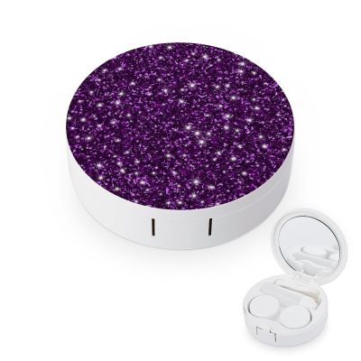 Meaudiwes Daily Contact Lens Case Leak Proof Contact Lens Box Holder With Mirror Suitable For Daily Makeup Office Travel Outdoor Compatible with Beautiful Dark Purple Bling Glitter Sparkles Pattern
