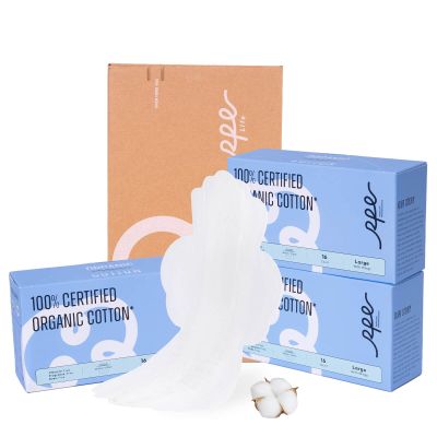 100% Large Organic Pads for Women, Ultra Thin Heavy Flow Sanitary Napkins with Wings, Unscented Cotton Pads, Super Absorbency Feminine Extra Coverage Menstrual Period Pad (Large, Size 4, 48ct)