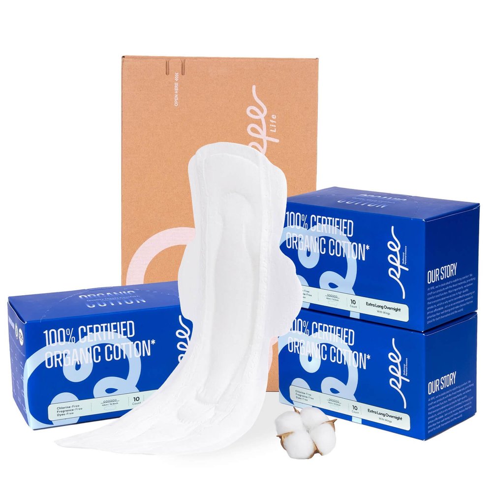 100% Organic Super Long Overnight Pads with Wings, Extra Heavy Sanitary Pad for Women Ultimate Absorbency, Ultra Thin Extra Coverage Cotton Period Menstrual Pads (Extra Long Overnight, Size 6, 30ct)