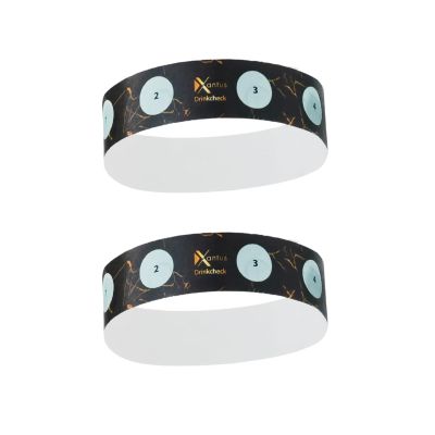 Drink Check Wristband Roofie Test by Xantus | Spiked Drink Bracelet Tester Detects GHB Within 10 Seconds Test Your Drink | Spiking Protection Detector Made in USA | (2 Black Wristbands 8 Tests)