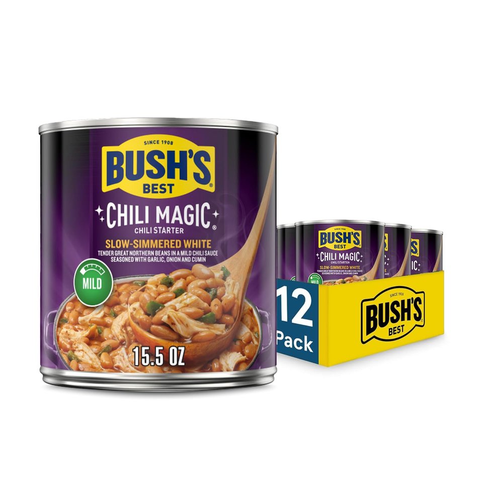 BUSH'S BEST 15.8 oz Canned Slow-Simmered White Chili Magic Starter, Source of Plant Based Protein and Fiber, Low Fat, Gluten Free, (Pack of 12)