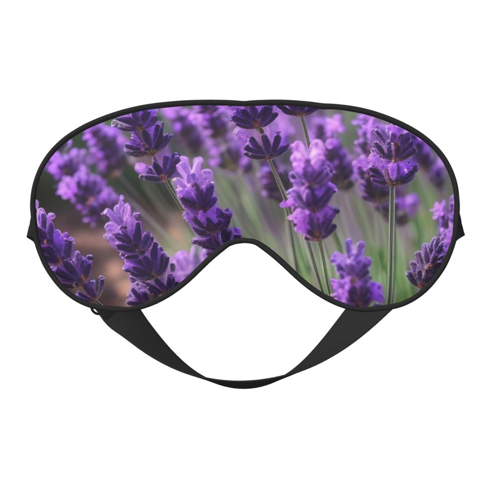 KLBTR Soft Purple Lavender Printed Eye Mask,Adjustable Breathable Eye Masks for Sleep,Light Blocking & Double-Sided, Black