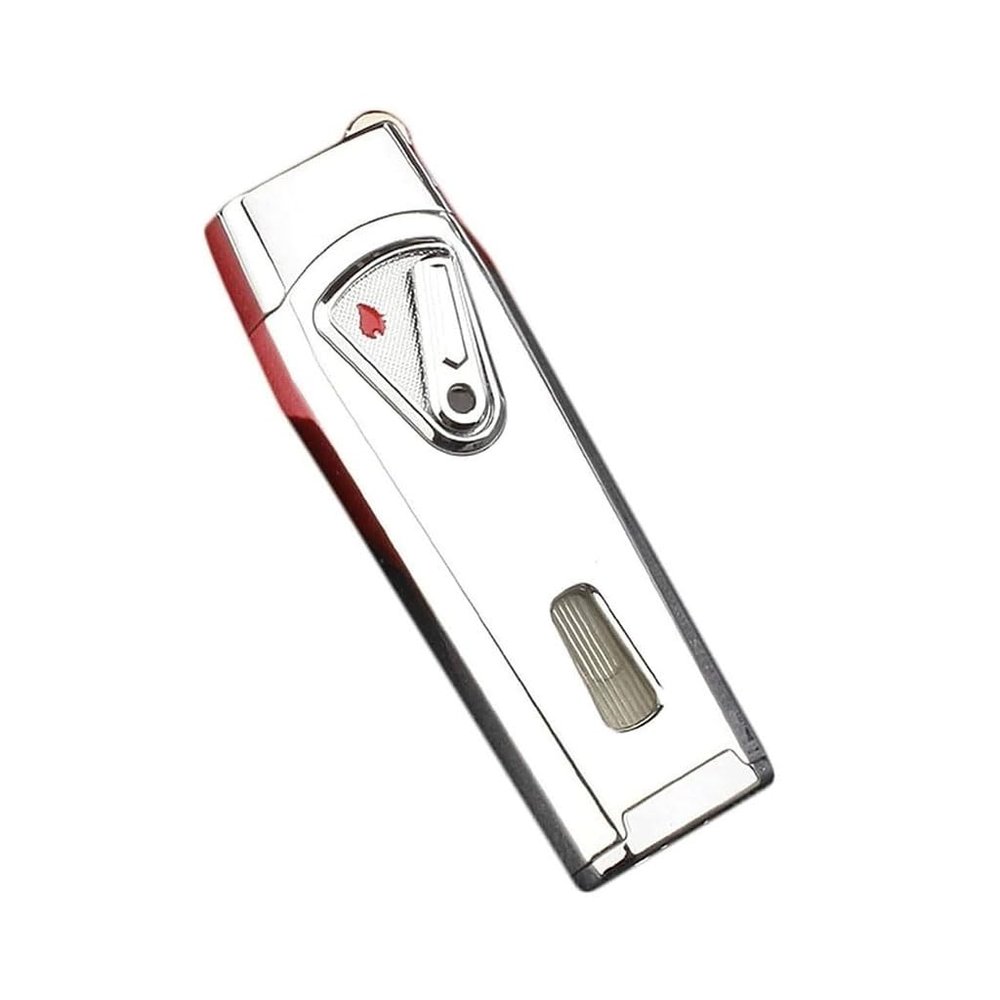 HUZHUAN Dual Flame Lighter with Viewing Window, Portable Windproof Butane Refillable Adjustable Lighter for Outdoor Camping Collection BBQ Candle (No Gas)(Silver)
