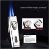 HUZHUAN Dual Flame Lighter with Viewing Window, Portable Windproof Butane Refillable Adjustable Lighter for Outdoor Camping Collection BBQ Candle (No Gas)(Silver) view 2