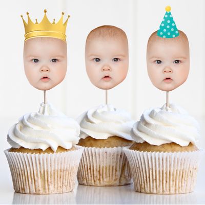 12 Pcs Photo Face Cutout Custom Cupcake Toppers - 2 Sizes, 7 Face Filters - Face Cut Out Desert Topper - Graduation Cupcake Picks, Party Decoration Cupcake Topper - Upload 1 Photo