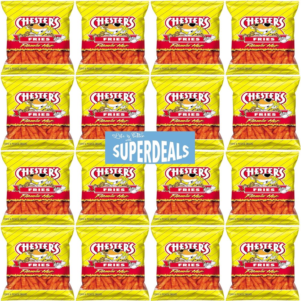 Chesters Flamin' Hot Fries | Value Pack Bundled by SUPERDEALS | 1.75 Oz Bag | Pack of 16 with mystery gift