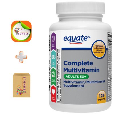 Equate Adult 50+ One Daily Complete Multivitamin/Multimineral Supplement, 125 Tablets, Comprehensive Multivitamin for Adults Over 50 + Createandbundle Sticker