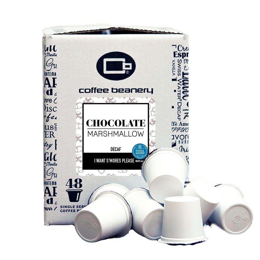 Chocolate Marshmallow Decaf by Coffee Beanery | 48ct Flavored Pods | Medium Roast, 100% Arabica Gourmet Coffee