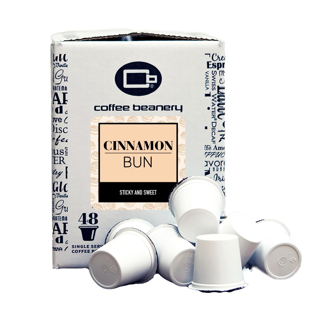 Cinnamon Bun Coffee Pods by Coffee Beanery | 48ct Bulk Flavored Coffee Pods Medium Roast Coffee Pods| 100% Specialty Arabica Coffee| Gourmet Coffee Pods
