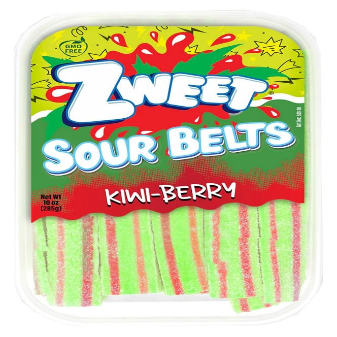 Zweet Sour Kiwi Berry Belts 10 Ounce Sour Kosher Candy, Halal Candy Resealable Pack of Sour Licorice Belts
