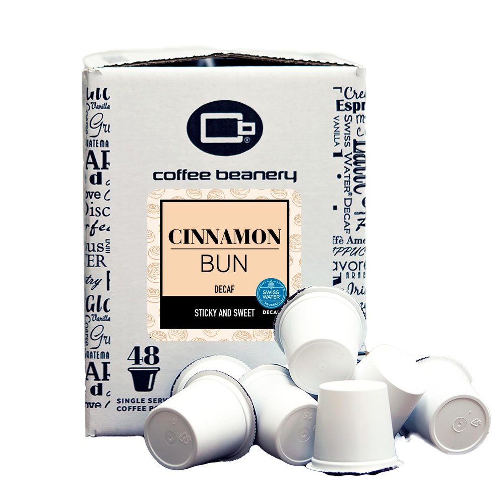 Cinnamon Bun Flavored Decaf Coffee by Coffee Beanery | 192Ct Bulk Medium Roast Specialty Arabica Gourmet Coffee