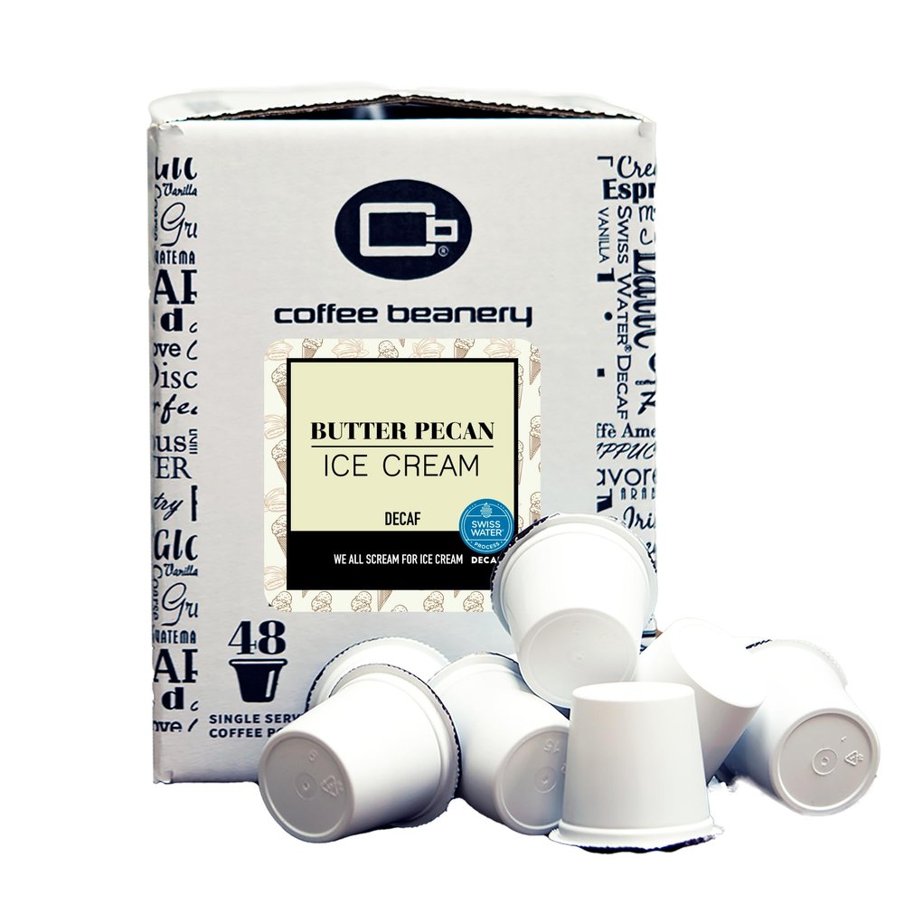 Coffee Beanery Butter Pecan Ice Cream Decaf Coffee Pods | 48ct Bulk Flavored Medium Roast | 100% Specialty Arabica Gourmet Coffee