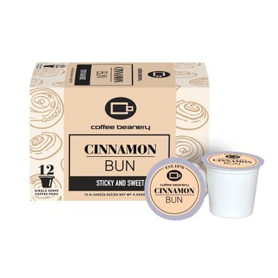 Cinnamon Bun Flavored Coffee Pods by Coffee Beanery | 12ct Medium Roast Arabica Coffee Pods