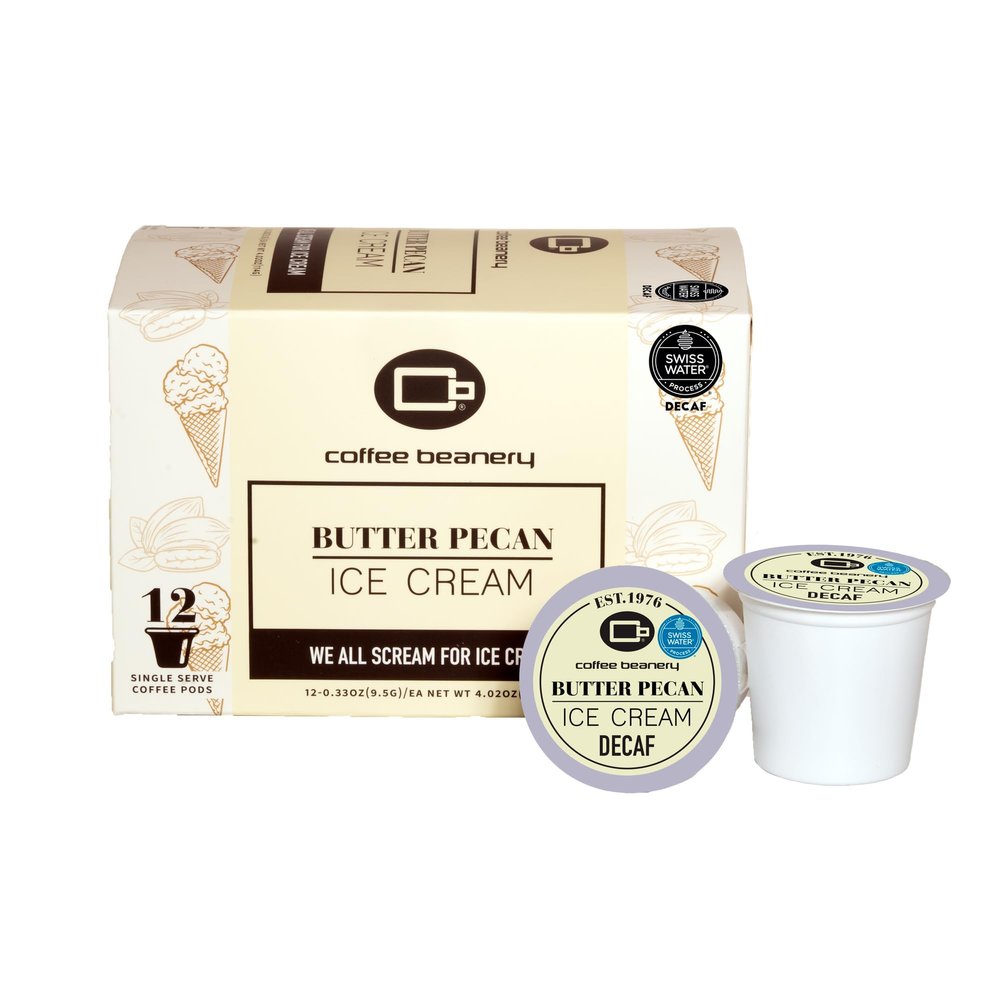 Coffee Beanery Butter Pecan Ice Cream Decaf Coffee Pods | 12ct Flavored Medium Roast | 100% Specialty Arabica | Gourmet