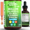 Clean Nutra Mullein Drops for Lungs Organic Chlorophyll Liquid Irish Sea Moss, Spirulina, Licorice, Tart Cherry Lobelia, Motherwort & Elderberry Mullein Leaf Extract Tincture Men Women Supplement view 1