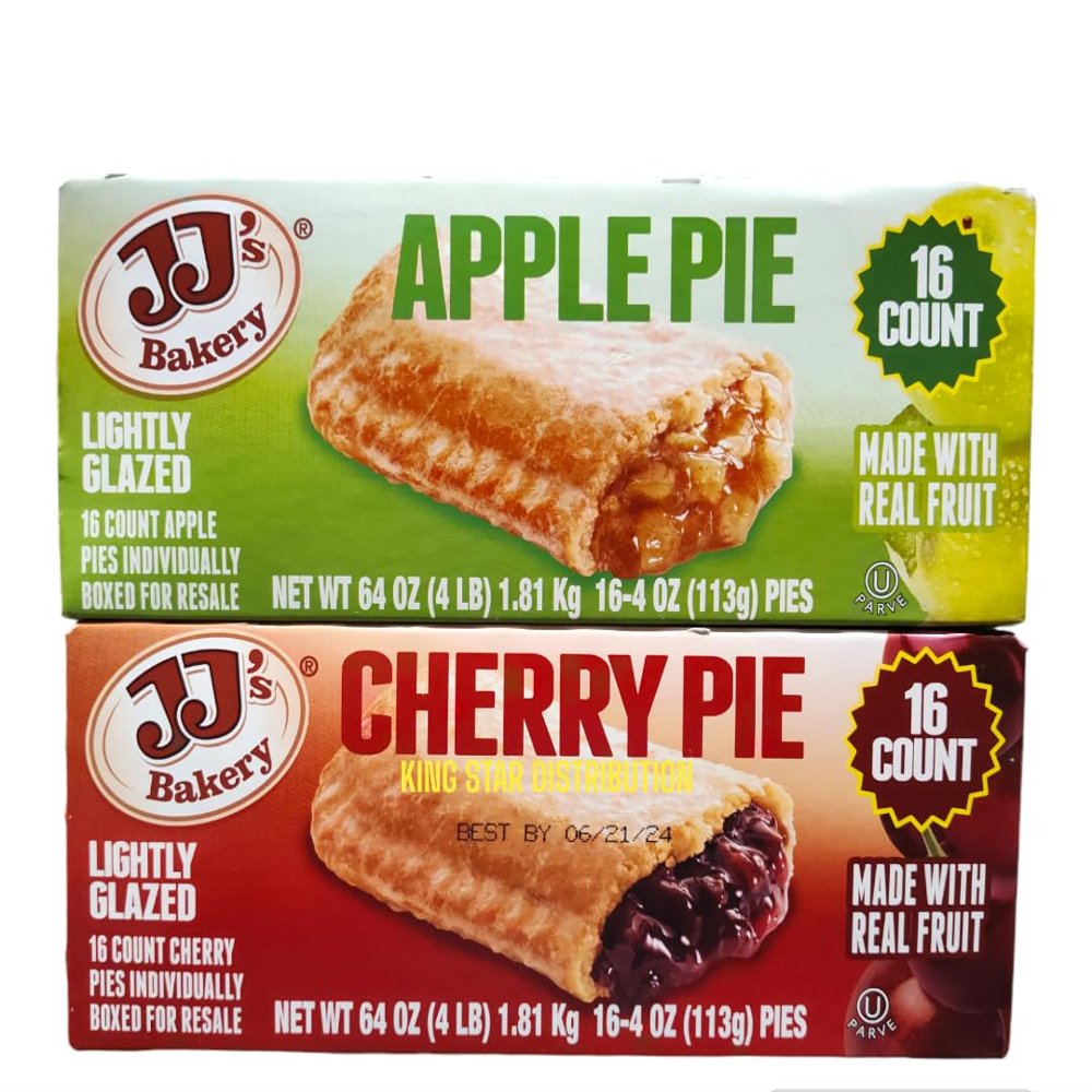 NineLife Basics Apple & Cherry Pie Variety Snack Pies, Individual Dessert, Fresh-Baked, Nut-Free, Kosher Parve, 16 Apple pies + 16 Cherry Pies Total 32 Box 4 Oz Each
