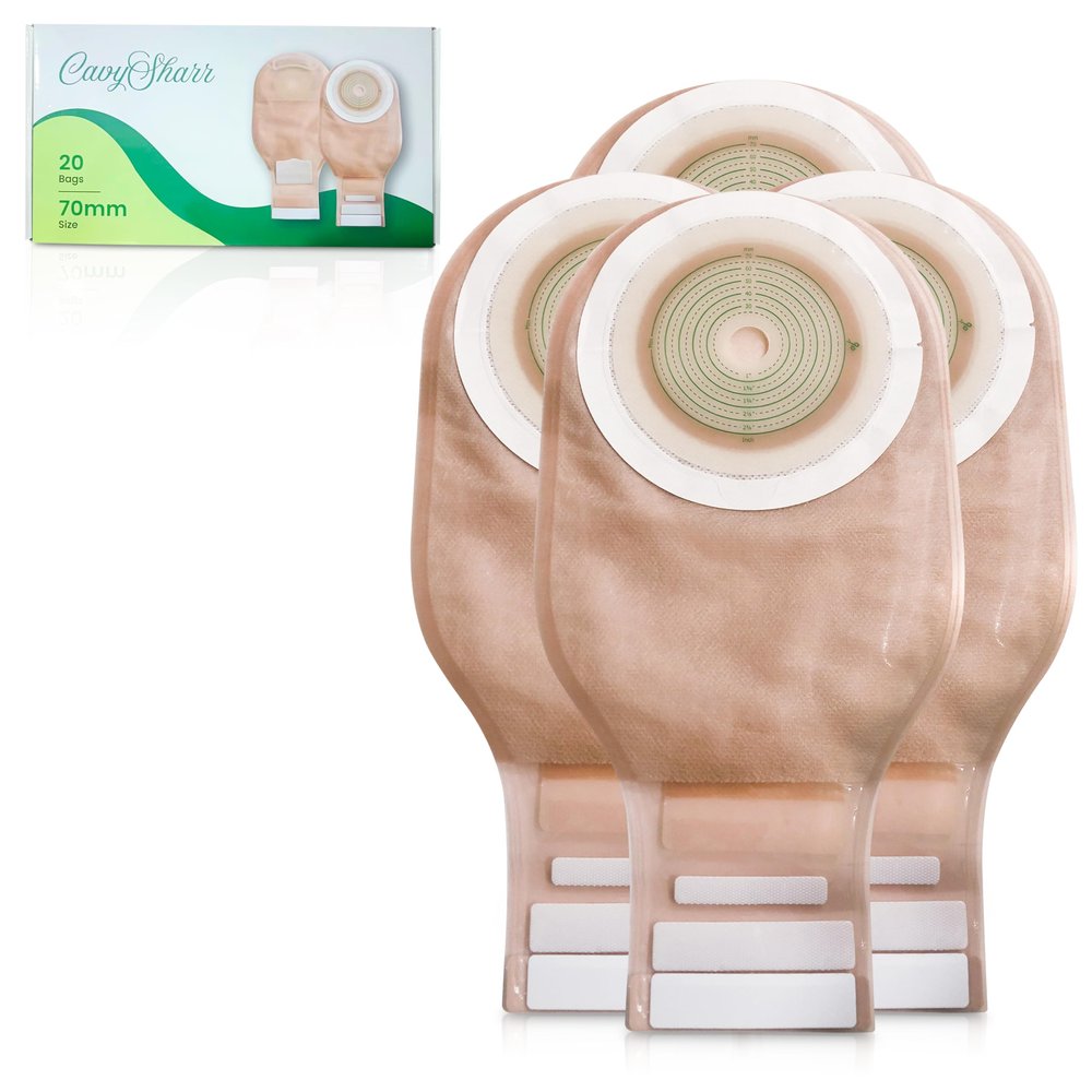 cavysharr Colostomy Bags 20 Pack, One-Piece Drainable Ostomy Pouches, 30mm-70mm Cut-to -Fit Ostomy Bags with Observation Window for Ileostomy Stoma Care., Skin