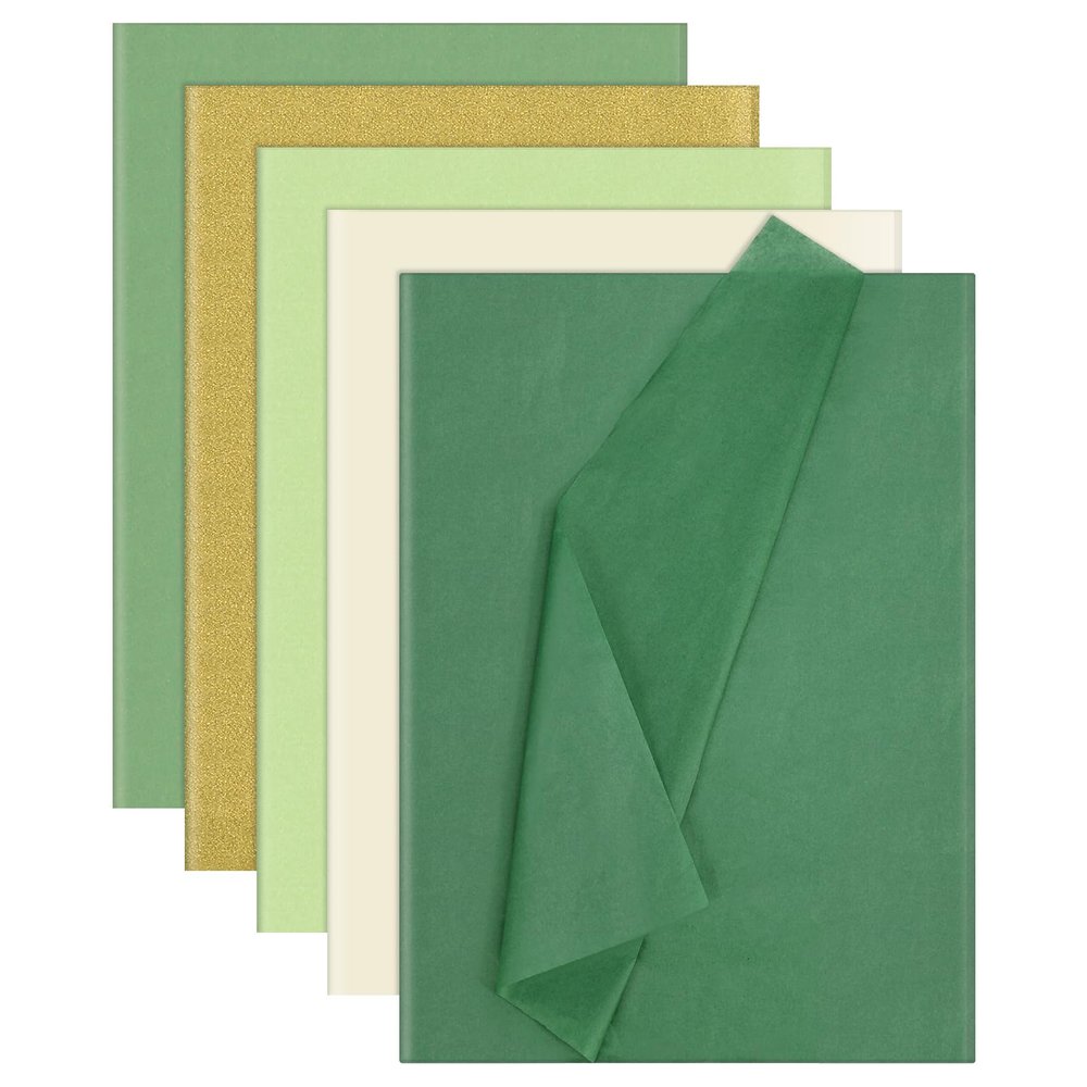 100 Sheets Green Tissue Paper, Sage Tissue Paper for Gift Bags, Gift Wrapping Paper Dark Green Tissue Paper for Craft Packaging Wedding Birthday Baby Shower St. Patrick's Day Party Decor, 14 x 20 Inch