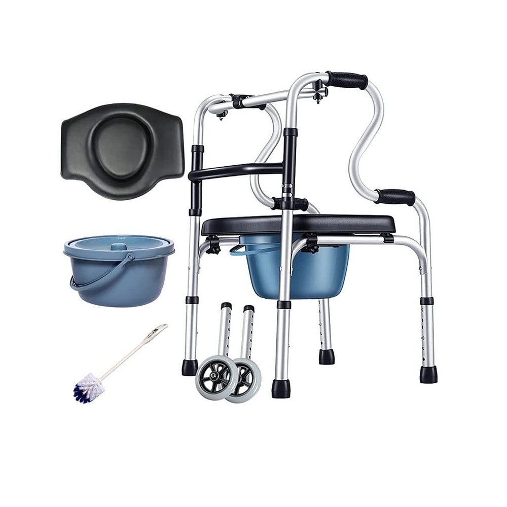 Foldable Commode/Shower Chair Portable Foldable Bedside Commodes Chair,Height-Adjustable Toilet Shower Chairs with Armrests and Bucket