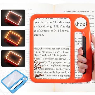 5X 10X Full Page Magnifying Glass for Reading with Light Handheld Magnifier Large Book Page Magnifier Glasses Hand Magnifier for Reading Small Prints for Seniors, Low Vision Cross Stitch Magnifier