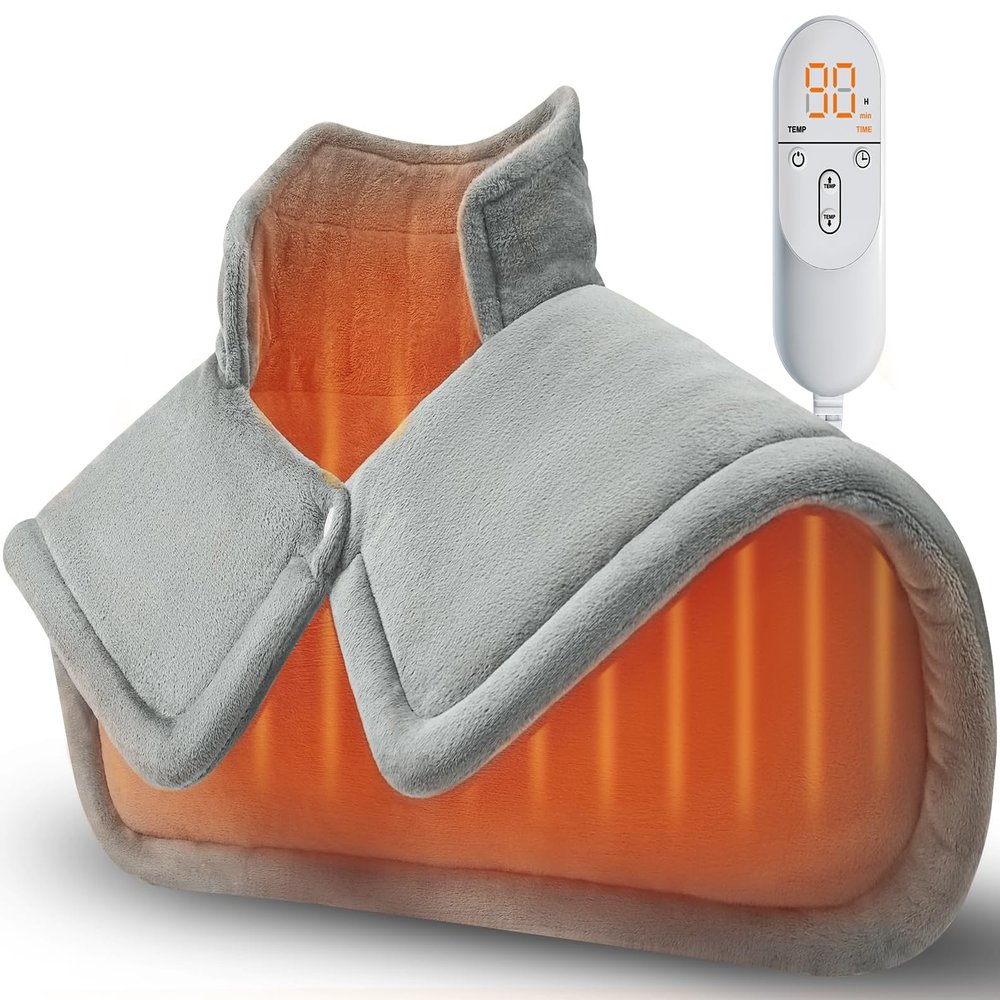 Heating Pad for Neck Shoulders Back, Valentines Day Gifts for Him Her Men Women Mom Dad, Weighted Electric Heated Wrap 6 Heat Settings 4 Timers Auto Off, Birthday Anniversary Retirement Gifts, Grey