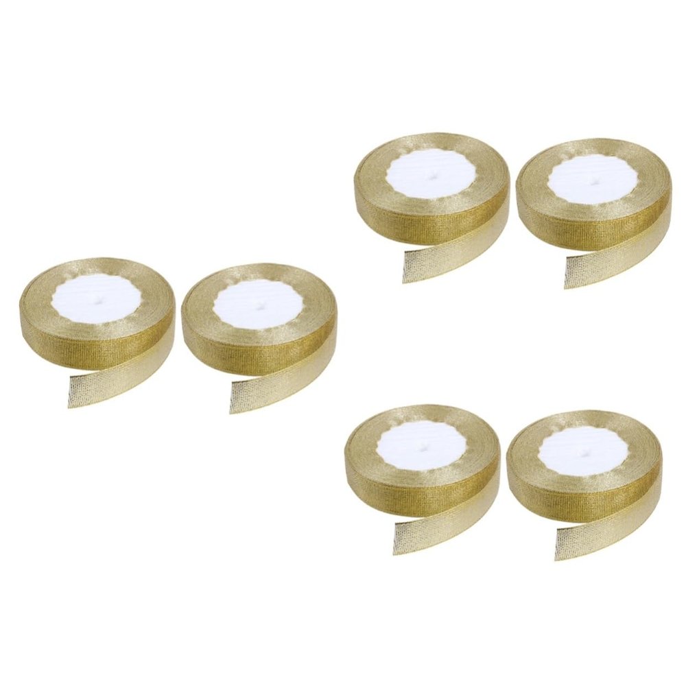 Tofficu 6rolls Shiny Gold Packaging Ribbon for Wedding Decorations Decorative Straps for Valentine Day Christmas Party
